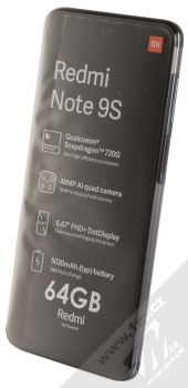 Xiaomi Redmi Note 9S 4GB/64GB šedá (interstellar grey) šikmo zepředu