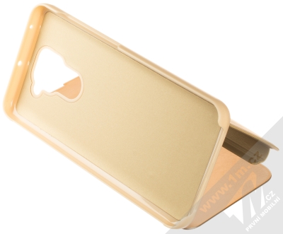 1Mcz Clear View flipové pouzdro pro Xiaomi Redmi Note 9 zlatá (gold) stojánek