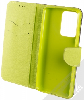 1Mcz Fancy Book flipové pouzdro pro Xiaomi 11T, 11T Pro modrá limetkově zelená (blue lime) otevřené