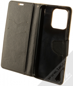 1Mcz Fancy Book flipové pouzdro pro Xiaomi Redmi 12C, Poco C55 zlatá černá (gold black) otevřené