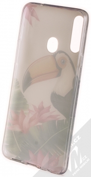 1Mcz Floral TPU Tukan v tropech ochranný kryt pro Samsung Galaxy A20s bílá (white) zepředu
