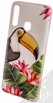 1Mcz Floral TPU Tukan v tropech ochranný kryt pro Samsung Galaxy A20s bílá (white)