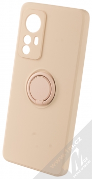 1Mcz Grip Ring Skinny ochranný kryt s držákem na prst pro Xiaomi 12, Xiaomi 12X světle růžová (powder pink)