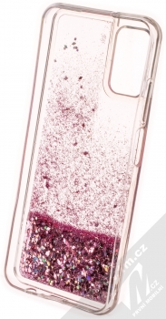 1Mcz Liquid Diamond Sparkle ochranný kryt s přesýpacím efektem třpytek pro Samsung Galaxy A03s růžově zlatá (rose gold) zepředu