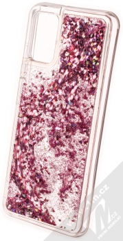 1Mcz Liquid Diamond Sparkle ochranný kryt s přesýpacím efektem třpytek pro Samsung Galaxy A03s růžově zlatá (rose gold) zezadu