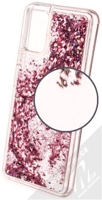 1Mcz Liquid Diamond Sparkle ochranný kryt s přesýpacím efektem třpytek pro Samsung Galaxy A03s růžově zlatá (rose gold)