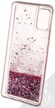1Mcz Liquid Diamond Sparkle ochranný kryt s přesýpacím efektem třpytek pro Samsung Galaxy A51 růžově zlatá (rose gold) zepředu