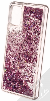 1Mcz Liquid Diamond Sparkle ochranný kryt s přesýpacím efektem třpytek pro Samsung Galaxy A51 růžově zlatá (rose gold) zezadu