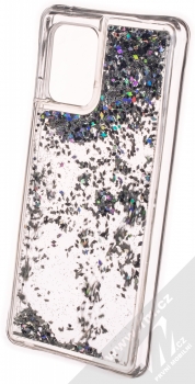 1Mcz Liquid Diamond Sparkle ochranný kryt s přesýpacím efektem třpytek pro Samsung Galaxy S10 Lite stříbrná (silver) zezadu