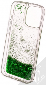 1Mcz Liquid Hexagon Sparkle ochranný kryt s přesýpacím efektem třpytek pro Apple iPhone 13 Pro zelená (green) zepředu