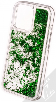 1Mcz Liquid Hexagon Sparkle ochranný kryt s přesýpacím efektem třpytek pro Apple iPhone 13 Pro zelená (green) zezadu
