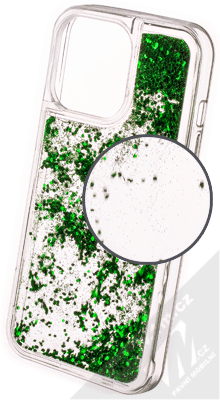 1Mcz Liquid Hexagon Sparkle ochranný kryt s přesýpacím efektem třpytek pro Apple iPhone 13 Pro zelená (green)