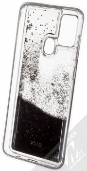1Mcz Liquid Hexagon Sparkle ochranný kryt s přesýpacím efektem třpytek pro Samsung Galaxy A21s černá (black) zepředu