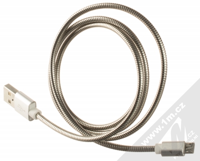 1Mcz Metal Braided opletený USB kabel s microUSB konektorem stříbrná (silver) komplet