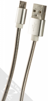 1Mcz Metal Braided opletený USB kabel s microUSB konektorem stříbrná (silver)