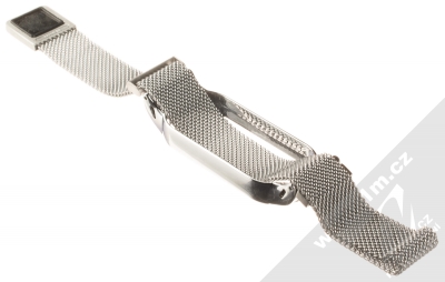 1Mcz Milanese Wristband magnetický pásek z leštěného kovu na zápěstí pro Xiaomi Mi Band 5 stříbrná (silver) rozepnuté zezadu