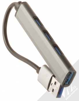 1Mcz RCH-1940 USB Hub rozbočovač s kabelem délky 10cm, 4x USB výstupy kovově šedá (steel) zboku