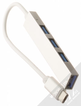 1Mcz RCHT-818A USB Type-C Hub rozbočovač s kabelem délky 12cm, 4x USB výstupy stříbrná (silver) zboku