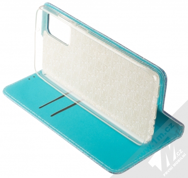 1Mcz Shining Book třpytivé flipové pouzdro pro Samsung Galaxy A02s modrá (blue) stojánek