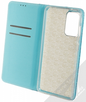 1Mcz Shining Book třpytivé flipové pouzdro pro Samsung Galaxy A72, Galaxy A72 5G modrá (blue) otevřené