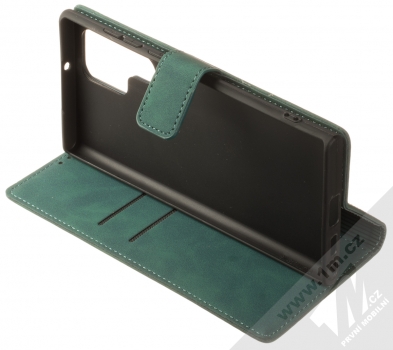 1Mcz Velvet Book flipové pouzdro pro Samsung Galaxy S22 Ultra 5G tmavě zelená (dark green) stojánek