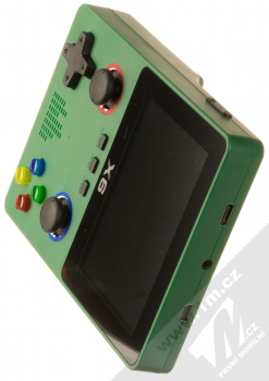 1Mcz X6 herní konzole tmavě zelená (forest green) zboku (konektory)