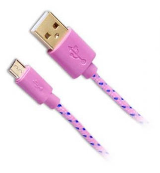 Fontastic Fancy textilně opletený USB kabel s microUSB konektorem pink