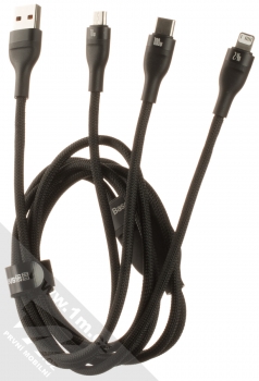 Baseus Flash Cable 3in1 opletený USB kabel délky 120cm s konektory Apple Lightning, USB Type-C a microUSB 100W (CASS030001) černá (black) komplet