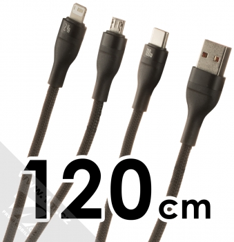 Baseus Flash Cable 3in1 opletený USB kabel délky 120cm s konektory Apple Lightning, USB Type-C a microUSB 100W (CASS030001) černá (black)