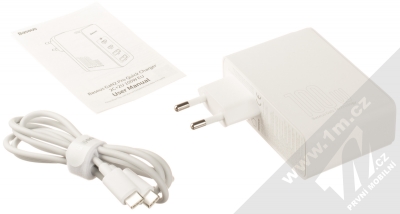 Baseus GaN2 Pro Quick Charger nabíječka do sítě s 2x USB + 2x USB Type-C výstupy 100W a USB Type-C kabel (CCGAN2P-L02) bílá (white) balení