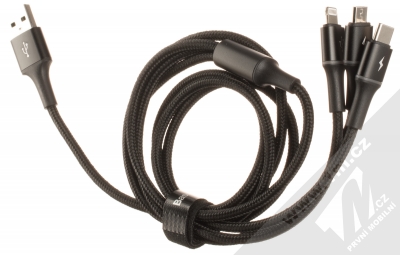Baseus Halo Cable 3in1 opletený USB kabel délky 120cm s konektory Apple Lightning, USB Type-C a microUSB (CAMLT-HA01) černá (black) komplet