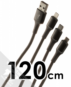 Baseus Halo Cable 3in1 opletený USB kabel délky 120cm s konektory Apple Lightning, USB Type-C a microUSB (CAMLT-HA01) černá (black)