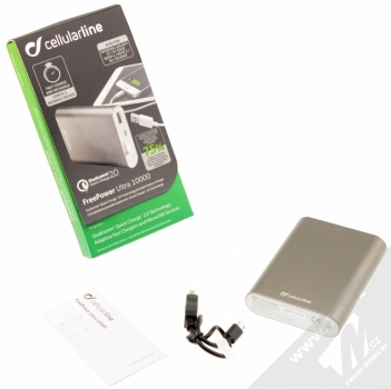 CellularLine FreePower Ultra 10000 záložní zdroj 10000mAh s technologií Qualcomm Quick Charge 2.0 šedá (grey) balení