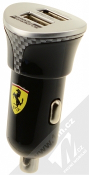 Ferrari Dual USB Car Charger nabíječka do auta s 2x USB výstupem, proudem 2.1A a plochým USB kabelem 2v1 s microUSB konektorem a Apple Lightning konektorem pro mobilní telefon, mobil, smartphone - černá (black)