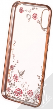 Forcell Diamond Flower TPU ochranný kryt pro Huawei Y6 (2019) růžově zlatá (rose gold) zepředu