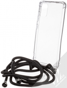 Forcell Strap Silver Anti-Shock odolný ochranný kryt se šňůrkou na krk pro Samsung Galaxy A51 průhledná černá (transparent black)