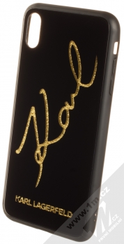 Karl Lagerfeld Double Layer Glitter Signature třpytivý ochranný kryt s motivem pro Apple iPhone XS Max (KLHCI65DLKSBK) černá zlatá (black gold)