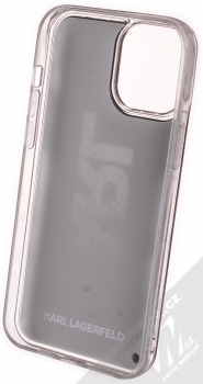 Karl Lagerfeld Karl Logo Mirror Liquid Glitter ochranný kryt s přesýpacím efektem třpytek pro Apple iPhone 12 Pro Max (KLHCP12LKLMLGR) stříbrná měnivě duhová (silver iridescen zepředu