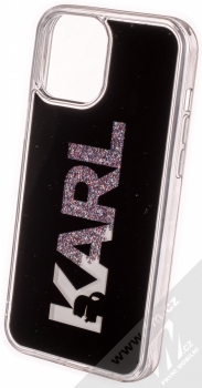 Karl Lagerfeld Karl Logo Mirror Liquid Glitter ochranný kryt s přesýpacím efektem třpytek pro Apple iPhone 12 Pro Max (KLHCP12LKLMLGR) stříbrná měnivě duhová (silver iridescen zezadu