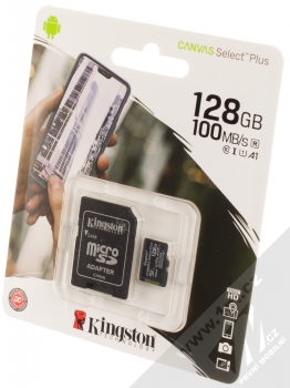Kingston Canvas Select Plus microSDXC 128GB Speed Class I (U1) V10 paměťová karta + adaptér SD černá (black) krabička