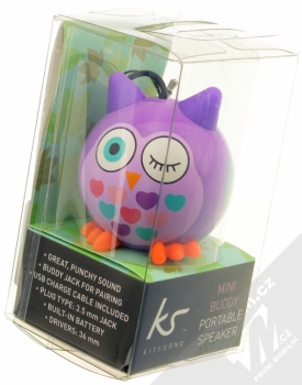 KitSound Mini Buddy Owl reproduktor pro mobilní telefon, mobil, smartphone - Sova fialová (purple) krabička
