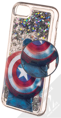 Marvel Liquid Glitter Kapitán Amerika 002 ochranný kryt s přesýpacím efektem třpytek pro Apple iPhone 7, iPhone 8, iPhone SE (2020) průhledná stříbrná (transparent silver)