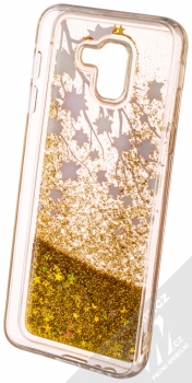 Sligo Liquid Glitter Autumn 1 ochranný kryt s přesýpacím efektem třpytek a s motivem pro Samsung Galaxy J6 (2018) zlatá (gold) zepředu