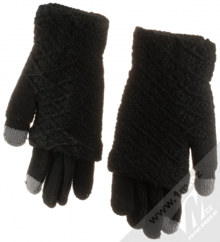 URan Multiway 2in1 Women Touch Gloves dámské pletené rukavice s bambulkou pro kapacitní dotykový displej černá (black) dlaně
