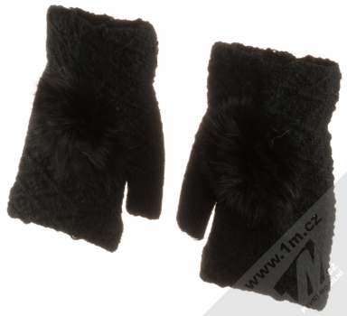 URan Multiway 2in1 Women Touch Gloves dámské pletené rukavice s bambulkou pro kapacitní dotykový displej černá (black) návleky hřbety rukou