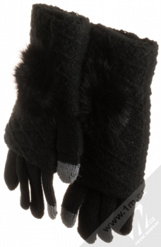 URan Multiway 2in1 Women Touch Gloves dámské pletené rukavice s bambulkou pro kapacitní dotykový displej černá (black)