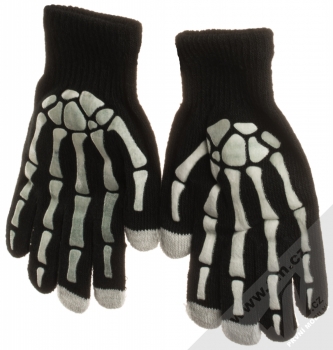 URan Touch Gloves Bones pletené rukavice s motivem pro kapacitní dotykový displej černá (black) zepředu
