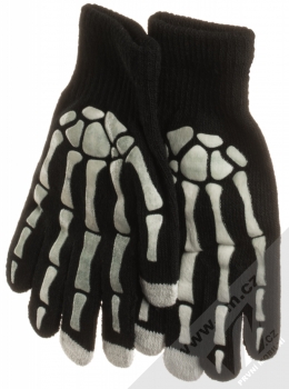 URan Touch Gloves Bones pletené rukavice s motivem pro kapacitní dotykový displej černá (black)