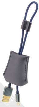 USAMS Cable with Leather Case opletený USB kabel s Apple Lightning konektorem modrá (blue) zezadu
