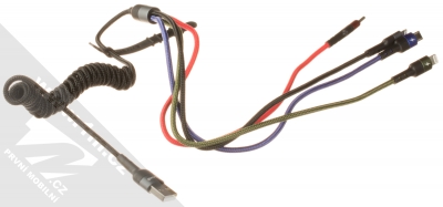 USAMS U26 4in1 kroucený opletený USB kabel s konektory 2x Apple Lightning, USB Type-C a microUSB černá (black rgb) komplet